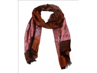 Silk Pashmina Stole / Scarf in Brown Color and Multicolor Border Size 70*30